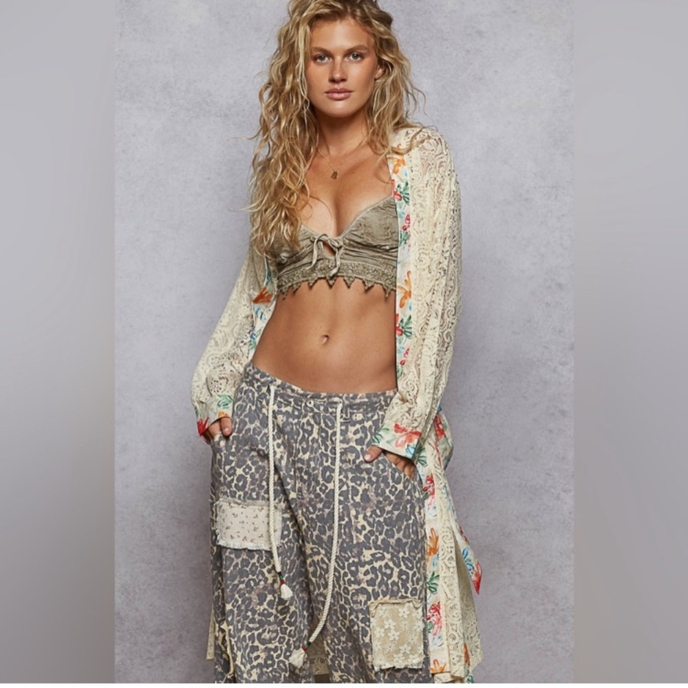 POL Cream Lace Jacket with Floral Accents